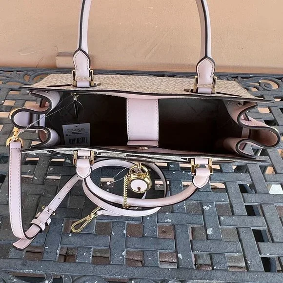 Michael Kors Hamilton Medium Satchel Shoulder Bag MK Vanilla Pink - Picture 5 of 10